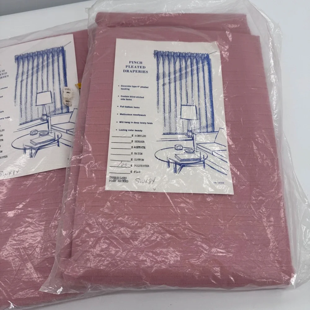 Vintage Pinch Pleated Draperies Set 2 Panels Pink 84